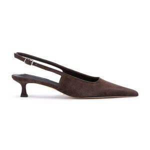 Tony Bianco Crush Slingback Pump in Espresso Suede brown kitten heel pointed toe